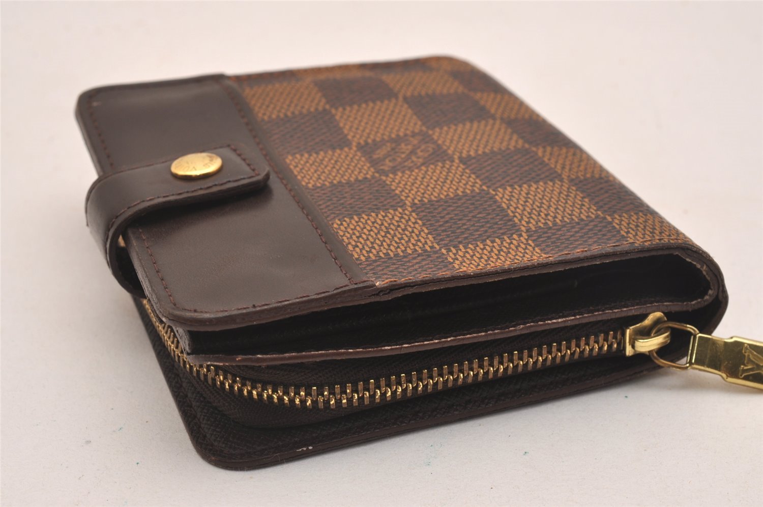 Authentic Louis Vuitton Damier Compact Zip Bifold Wallet Purse N61668 LV 6303J