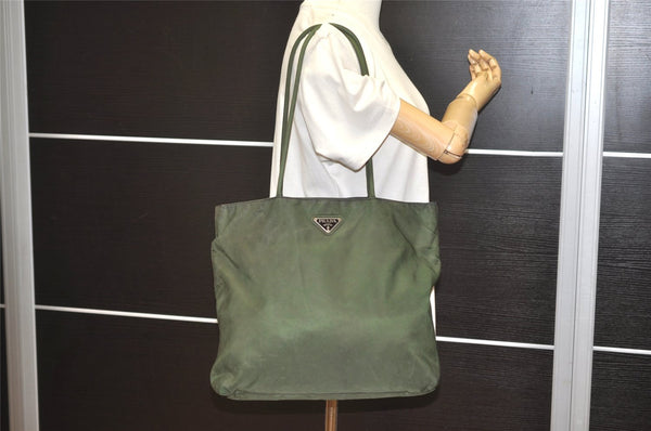 Authentic PRADA Vintage Nylon Tessuto Leather Shoulder Bag Green 6304I