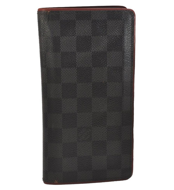 Auth Louis Vuitton Damier Graphite Portefeuille Brazza Wallet N63254 Red 6306J