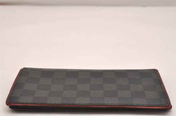 Auth Louis Vuitton Damier Graphite Portefeuille Brazza Wallet N63254 Red 6306J