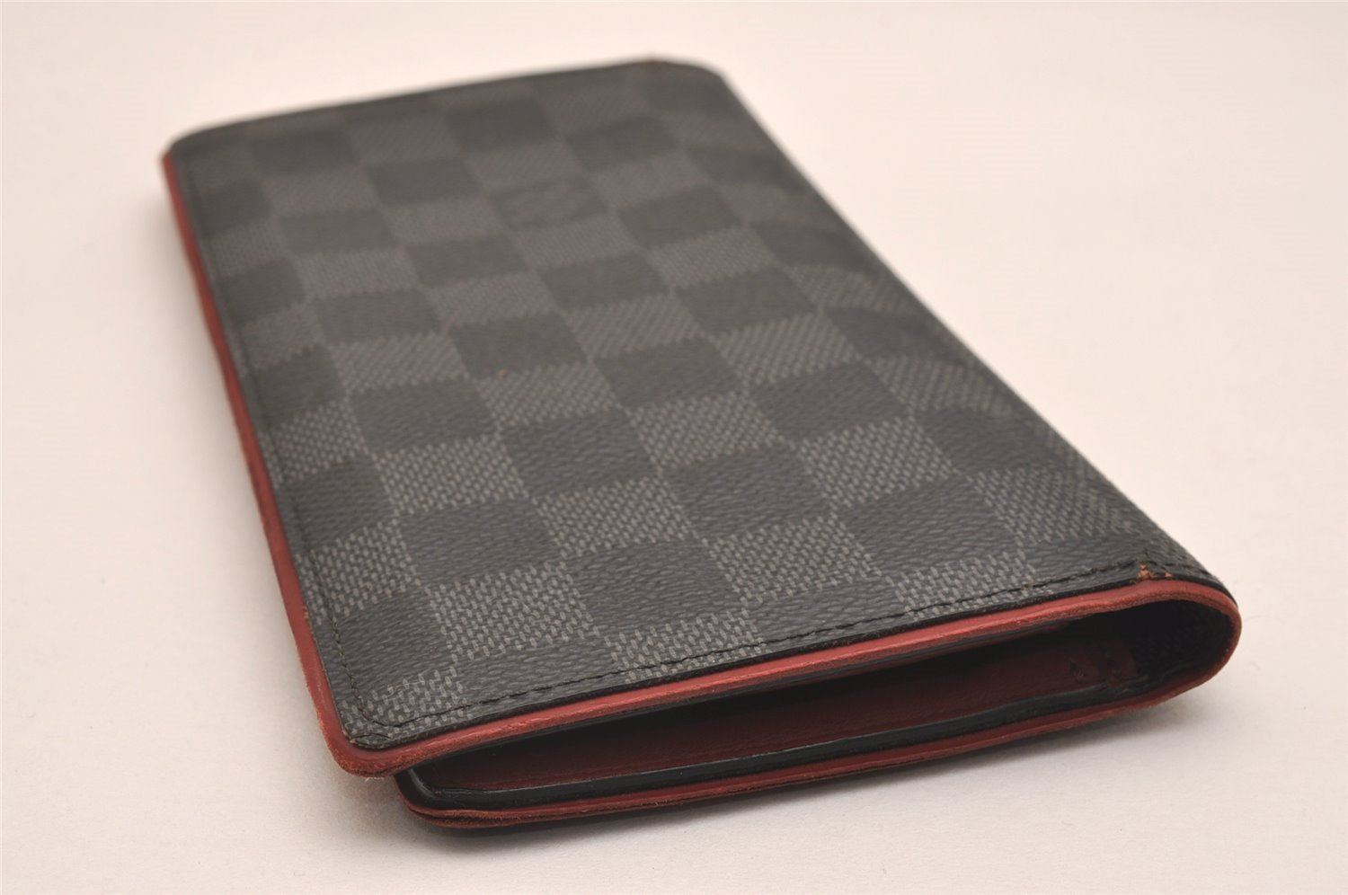 Auth Louis Vuitton Damier Graphite Portefeuille Brazza Wallet N63254 Red 6306J