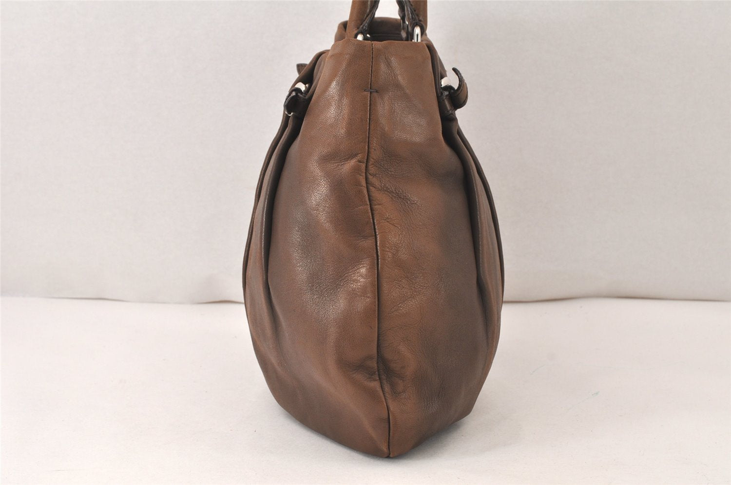 Authentic PRADA Vintage Leather 2Way Shoulder Tote Bag Brown 6308K