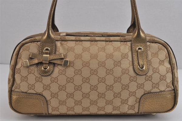 Authentic GUCCI Princy Ribbon Shoulder Hand Bag GG Canvas Leather Beige 6309J