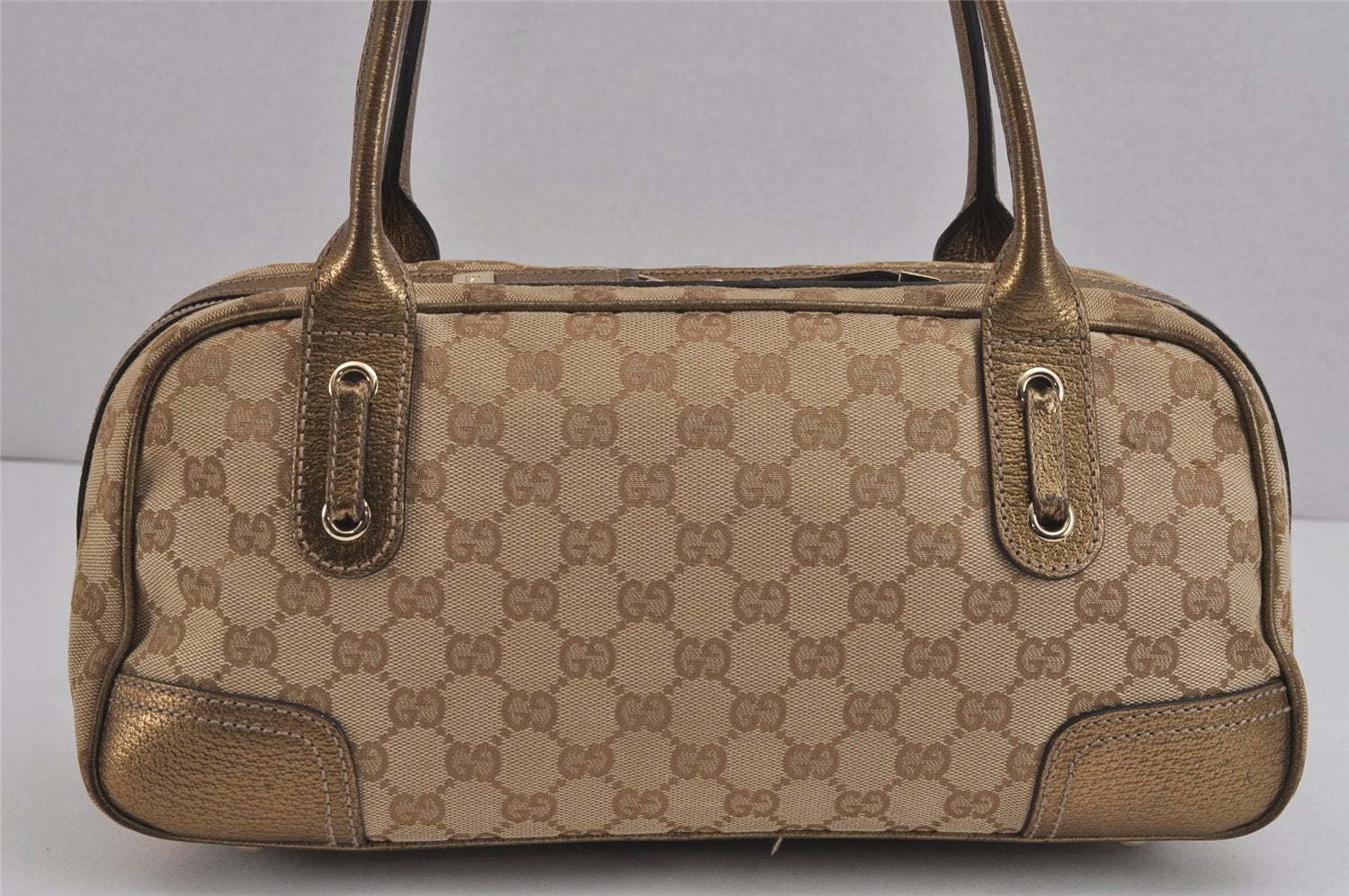 Authentic GUCCI Princy Ribbon Shoulder Hand Bag GG Canvas Leather Beige 6309J