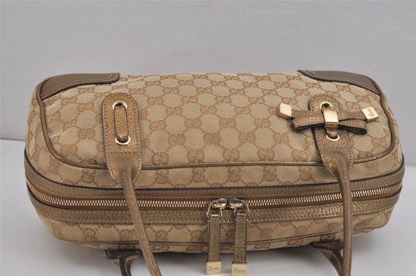 Authentic GUCCI Princy Ribbon Shoulder Hand Bag GG Canvas Leather Beige 6309J
