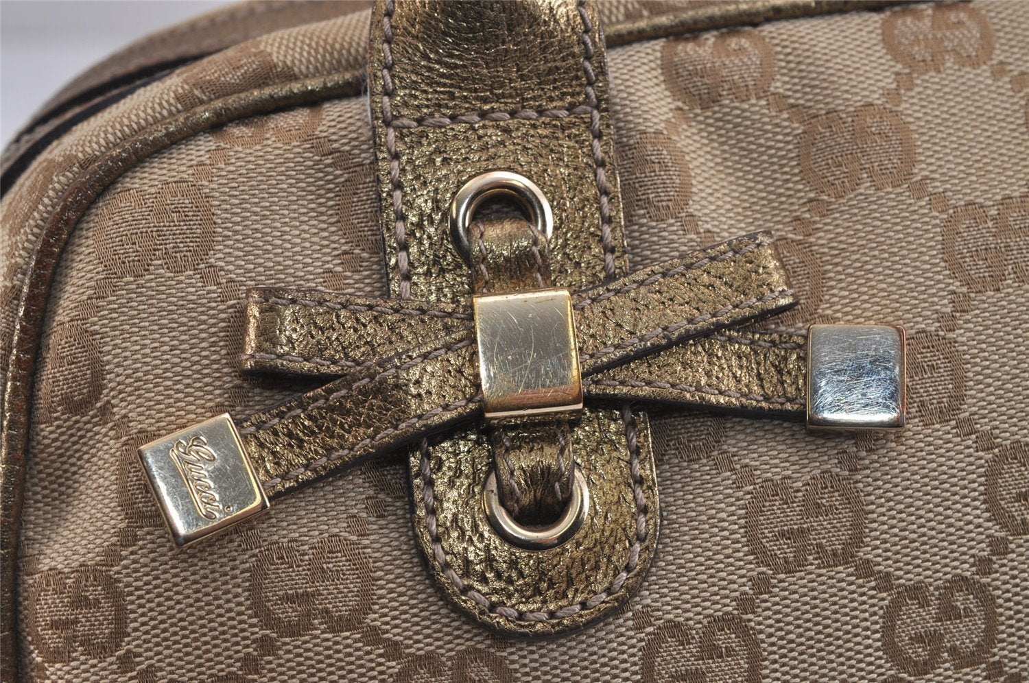 Authentic GUCCI Princy Ribbon Shoulder Hand Bag GG Canvas Leather Beige 6309J