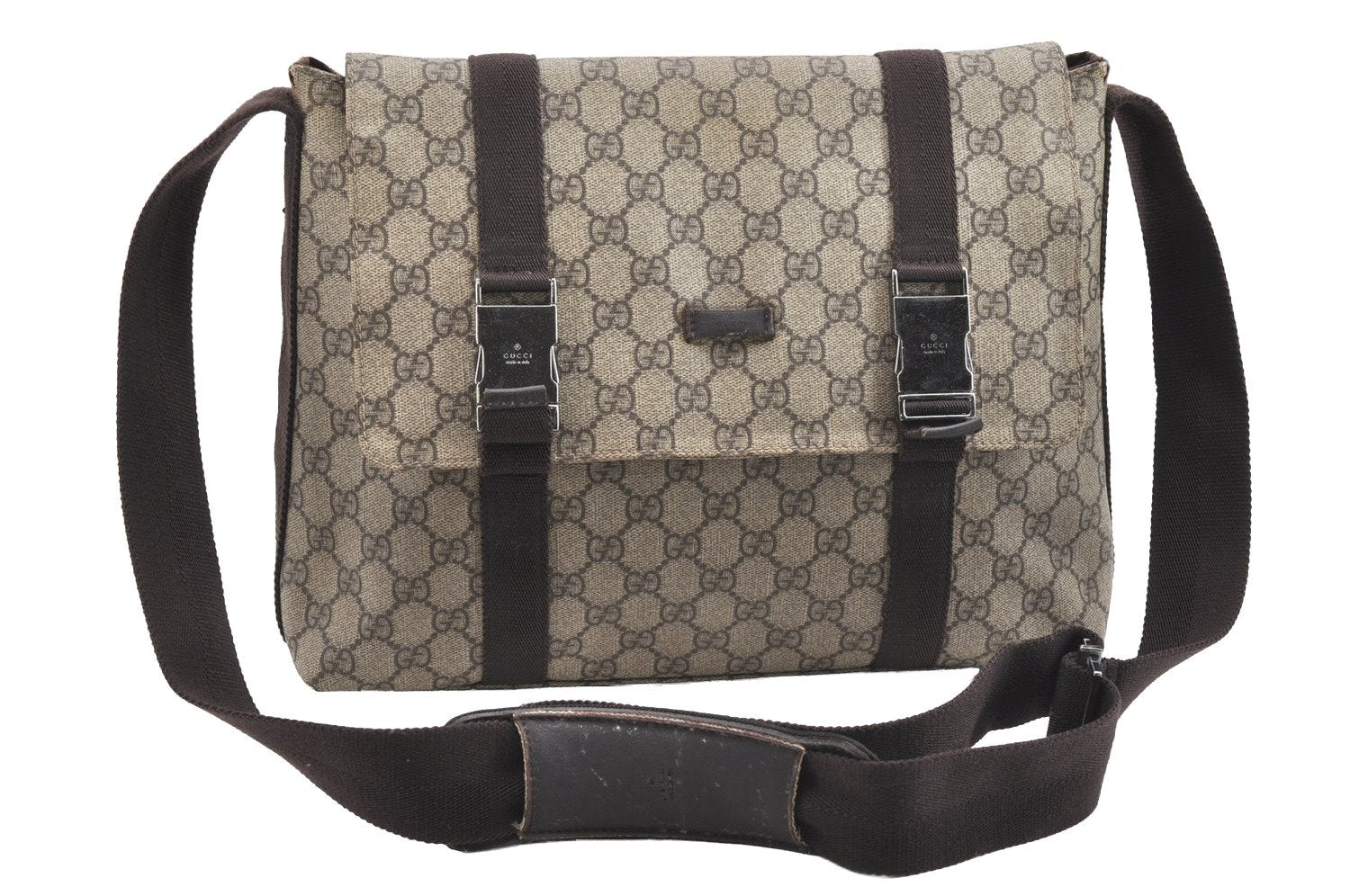 Authentic GUCCI Hand Shoulder Cross Body Bag GG PVC Canvas 122373 Brown 6310J