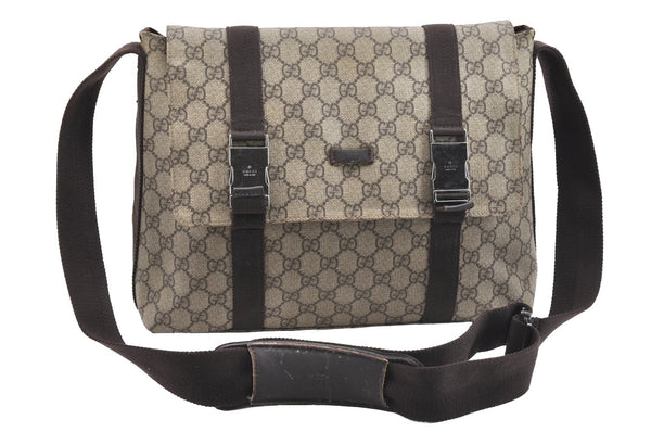 Authentic GUCCI Hand Shoulder Cross Body Bag GG PVC Canvas 122373 Brown 6310J