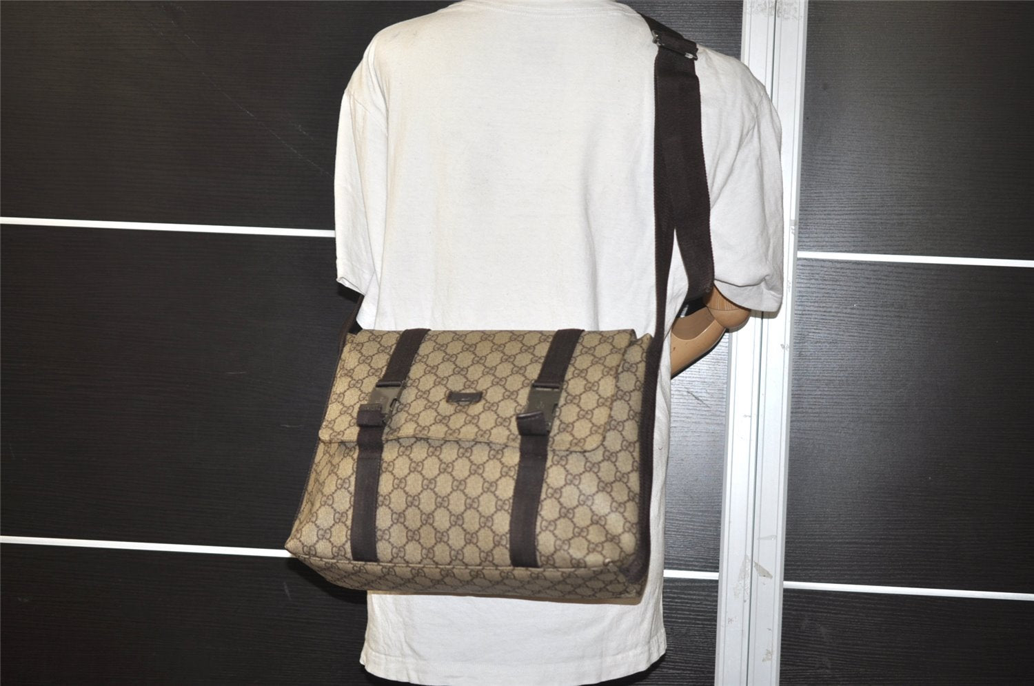 Authentic GUCCI Hand Shoulder Cross Body Bag GG PVC Canvas 122373 Brown 6310J