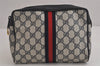 Authentic GUCCI Sherry Line Clutch Hand Bag Purse GG PVC Leather Navy Blue 6311J