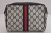 Authentic GUCCI Sherry Line Clutch Hand Bag Purse GG PVC Leather Navy Blue 6311J