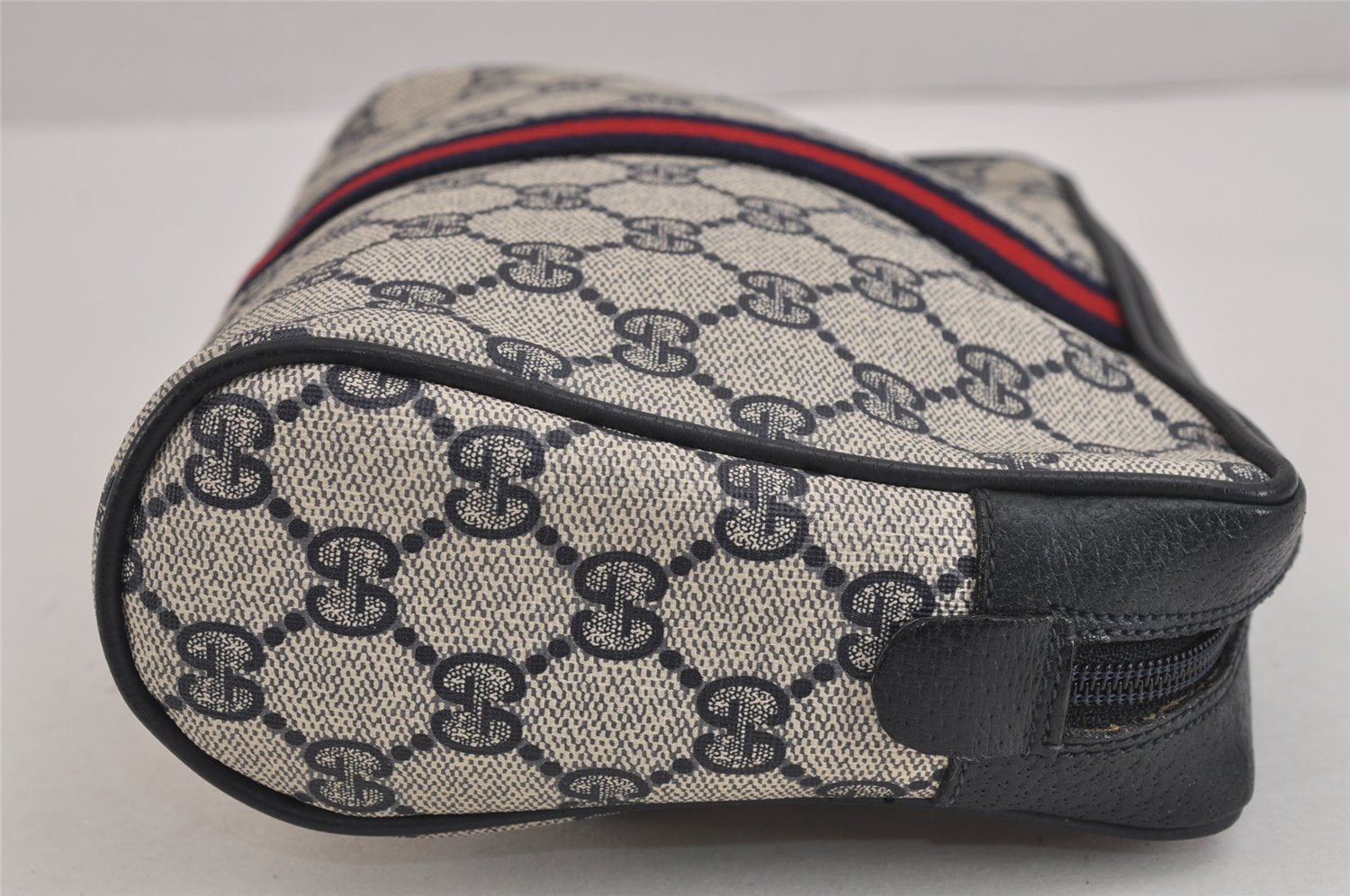 Authentic GUCCI Sherry Line Clutch Hand Bag Purse GG PVC Leather Navy Blue 6311J