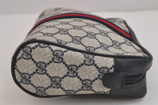 Authentic GUCCI Sherry Line Clutch Hand Bag Purse GG PVC Leather Navy Blue 6311J