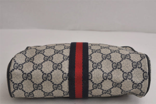 Authentic GUCCI Sherry Line Clutch Hand Bag Purse GG PVC Leather Navy Blue 6311J