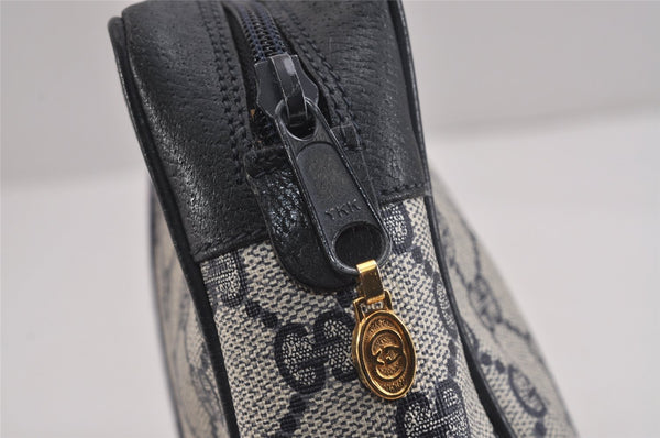 Authentic GUCCI Sherry Line Clutch Hand Bag Purse GG PVC Leather Navy Blue 6311J