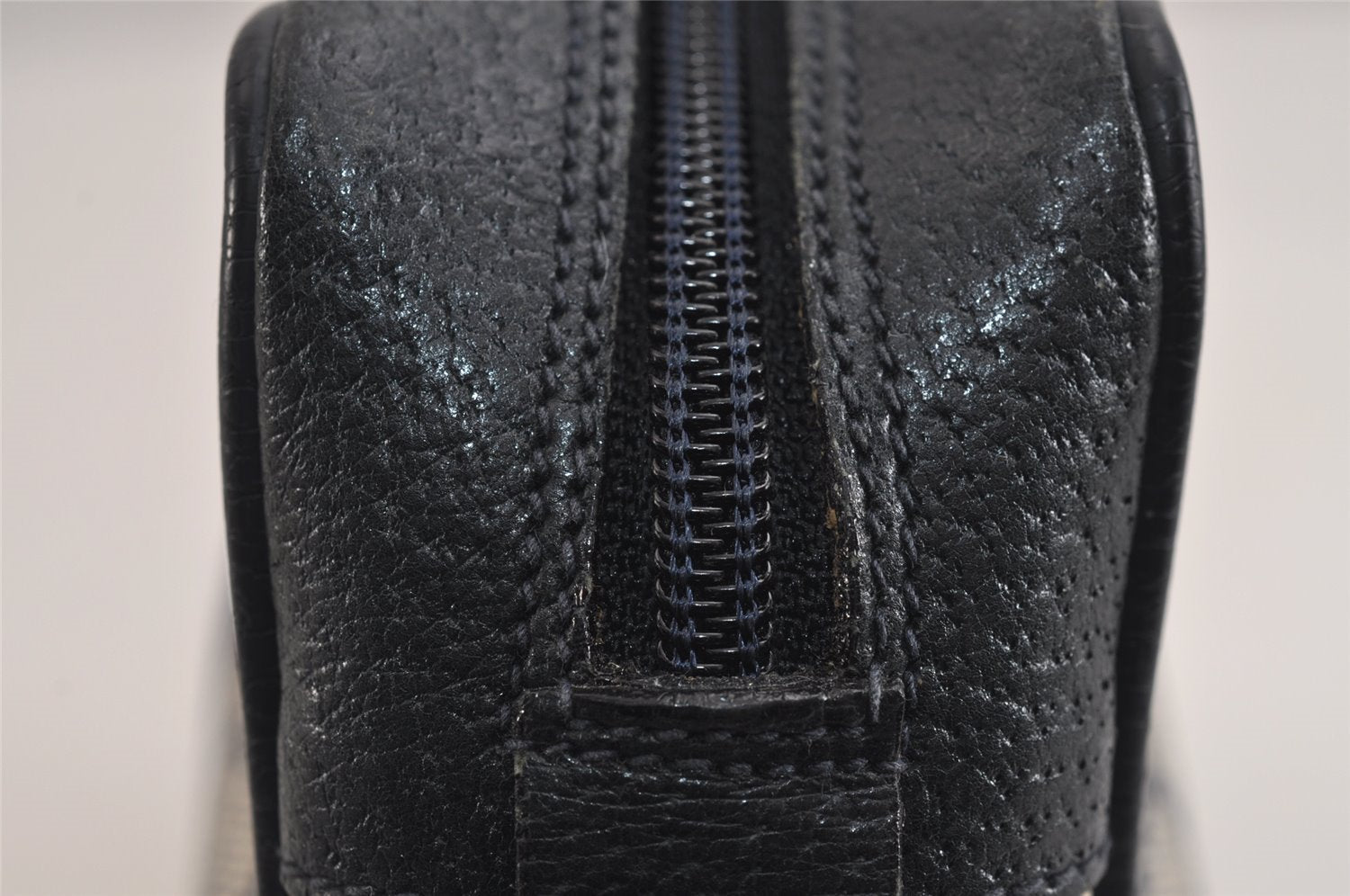 Authentic GUCCI Sherry Line Clutch Hand Bag Purse GG PVC Leather Navy Blue 6311J