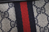 Authentic GUCCI Sherry Line Clutch Hand Bag Purse GG PVC Leather Navy Blue 6311J
