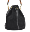 Authentic GUCCI Bamboo Drawstring Hand Bag Purse Suede Leather Black 6312J