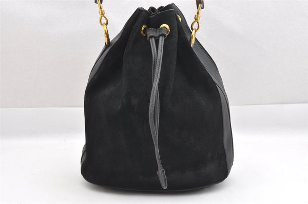 Authentic GUCCI Bamboo Drawstring Hand Bag Purse Suede Leather Black 6312J