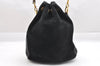 Authentic GUCCI Bamboo Drawstring Hand Bag Purse Suede Leather Black 6312J
