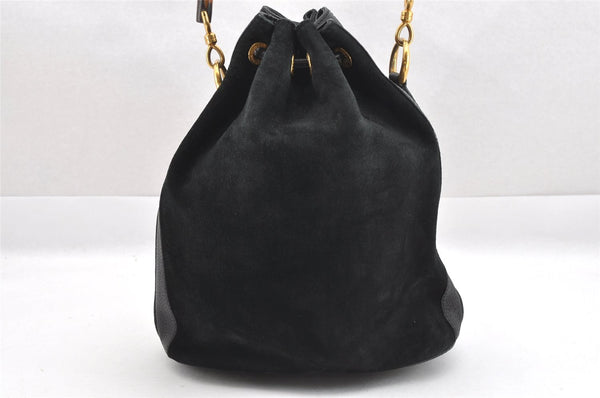 Authentic GUCCI Bamboo Drawstring Hand Bag Purse Suede Leather Black 6312J