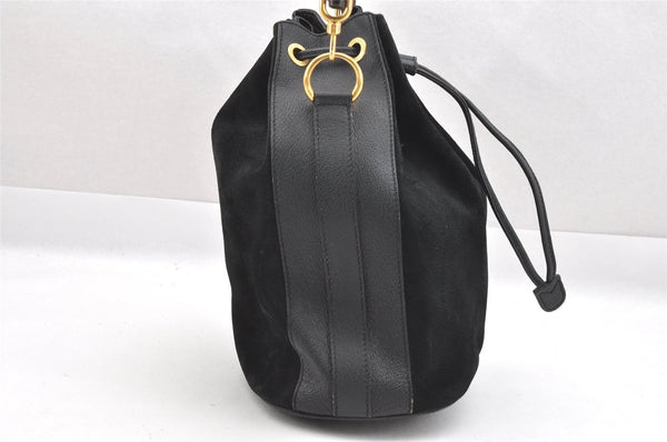 Authentic GUCCI Bamboo Drawstring Hand Bag Purse Suede Leather Black 6312J