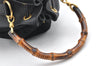 Authentic GUCCI Bamboo Drawstring Hand Bag Purse Suede Leather Black 6312J
