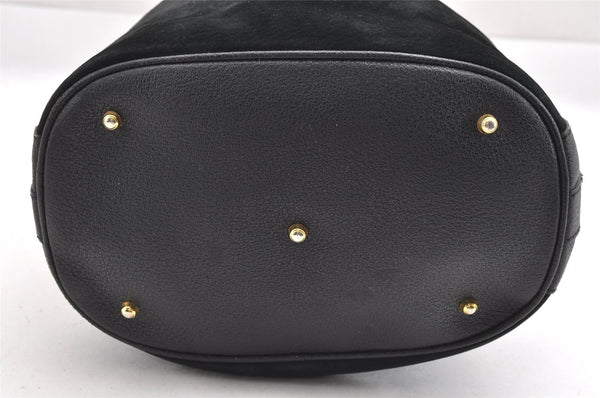 Authentic GUCCI Bamboo Drawstring Hand Bag Purse Suede Leather Black 6312J