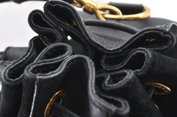 Authentic GUCCI Bamboo Drawstring Hand Bag Purse Suede Leather Black 6312J