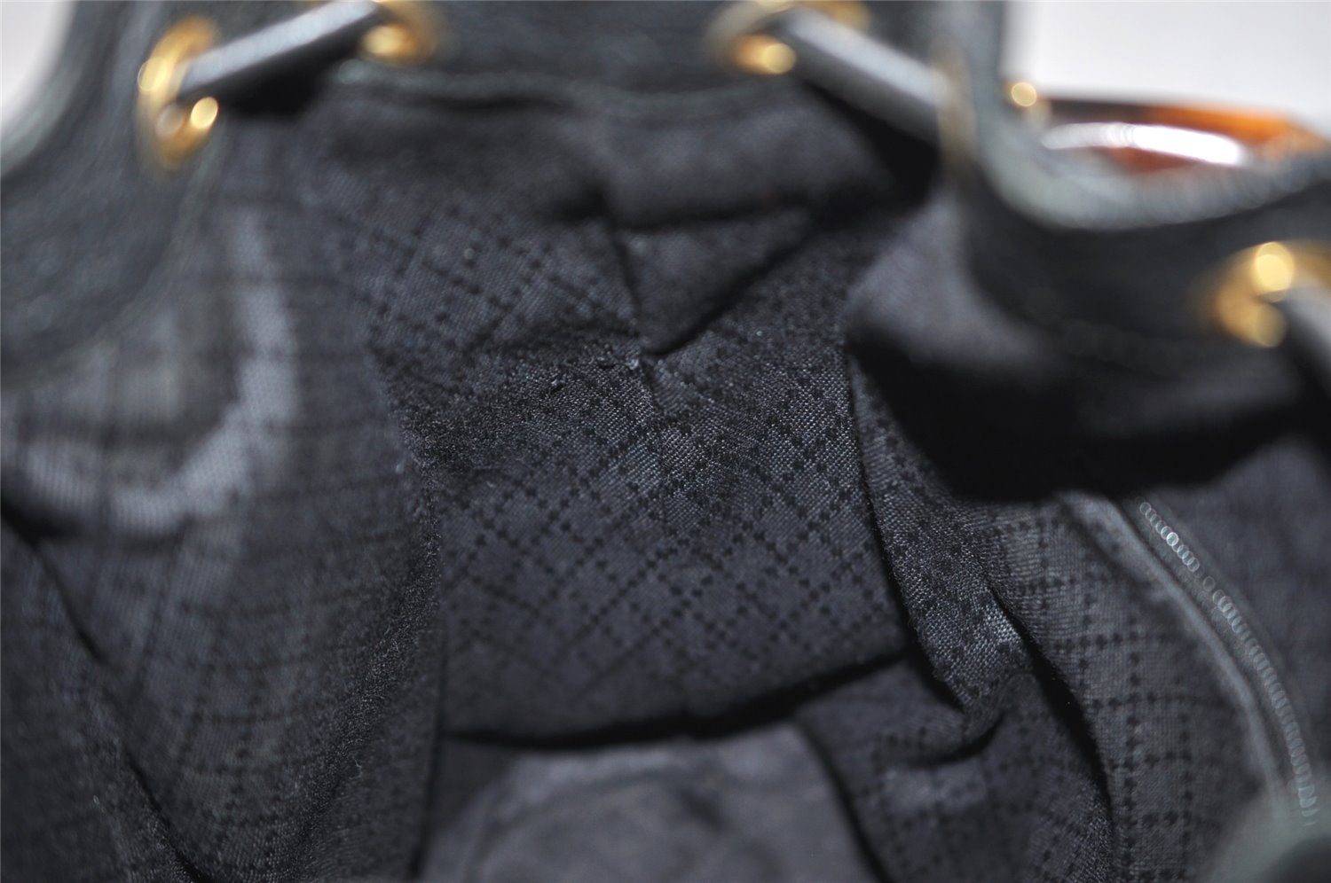 Authentic GUCCI Bamboo Drawstring Hand Bag Purse Suede Leather Black 6312J