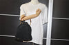 Authentic GUCCI Bamboo Drawstring Hand Bag Purse Suede Leather Black 6312J