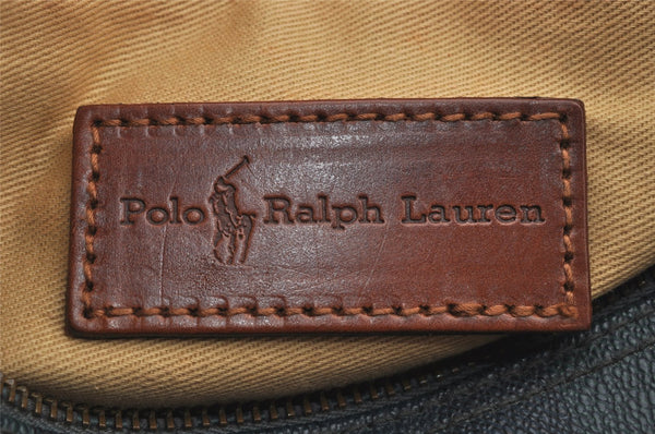 Authentic POLO Ralph Lauren Check 2Way Hand Boston Bag PVC Leather Green 6313I