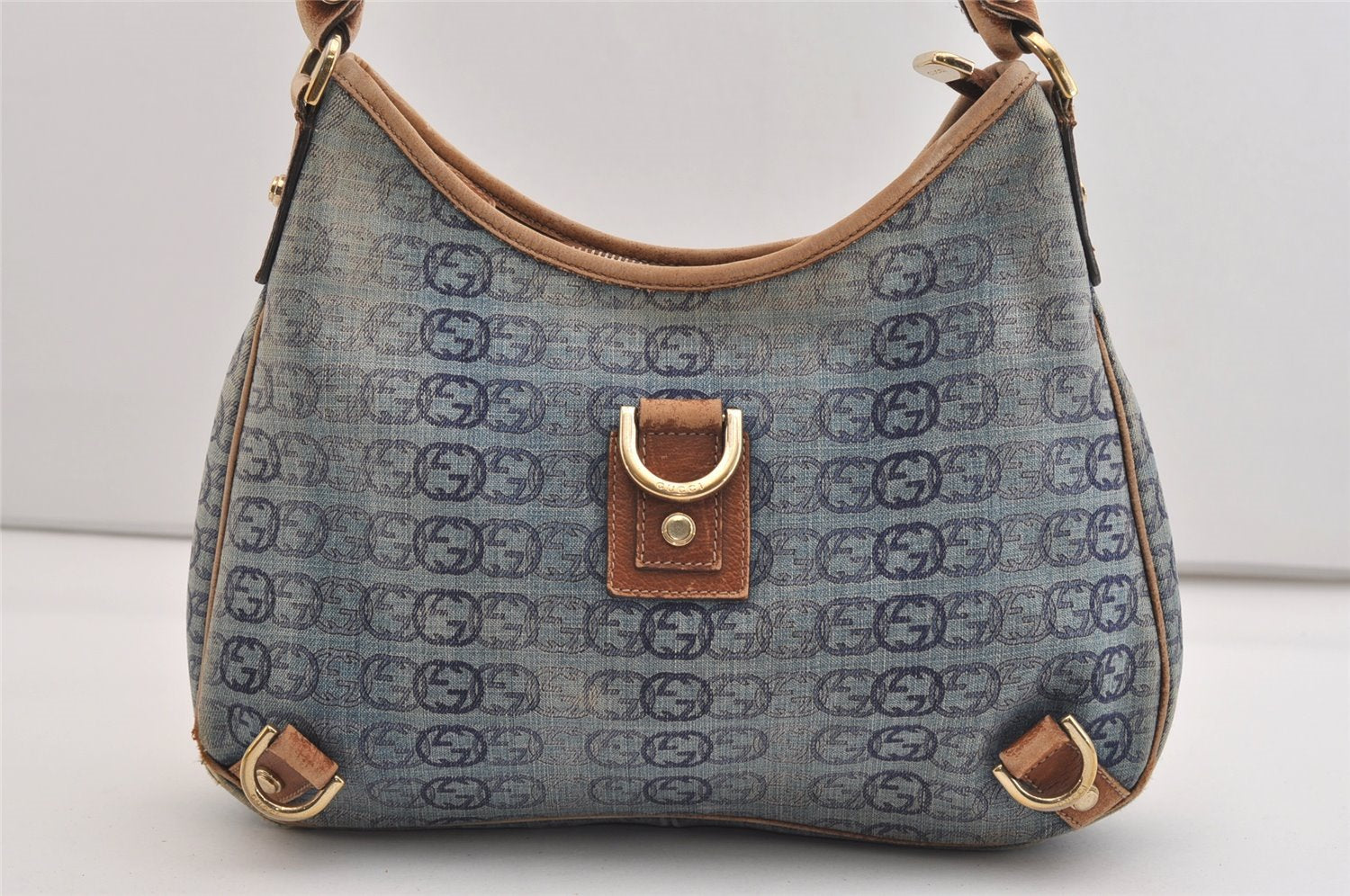 Authentic GUCCI Abbey Shoulder Bag Interlocking G Denim 130738 Blue 6314J