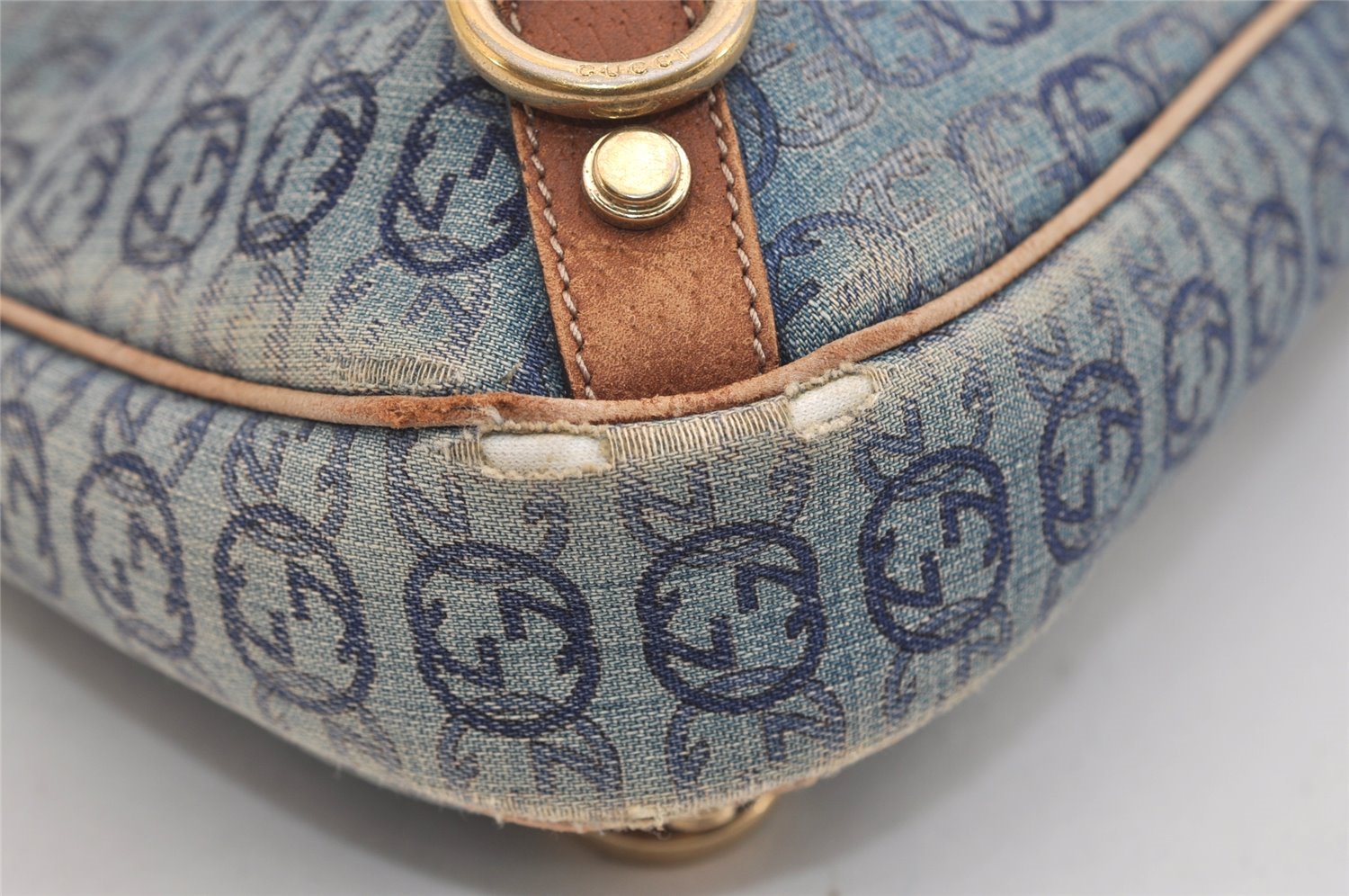 Authentic GUCCI Abbey Shoulder Bag Interlocking G Denim 130738 Blue 6314J