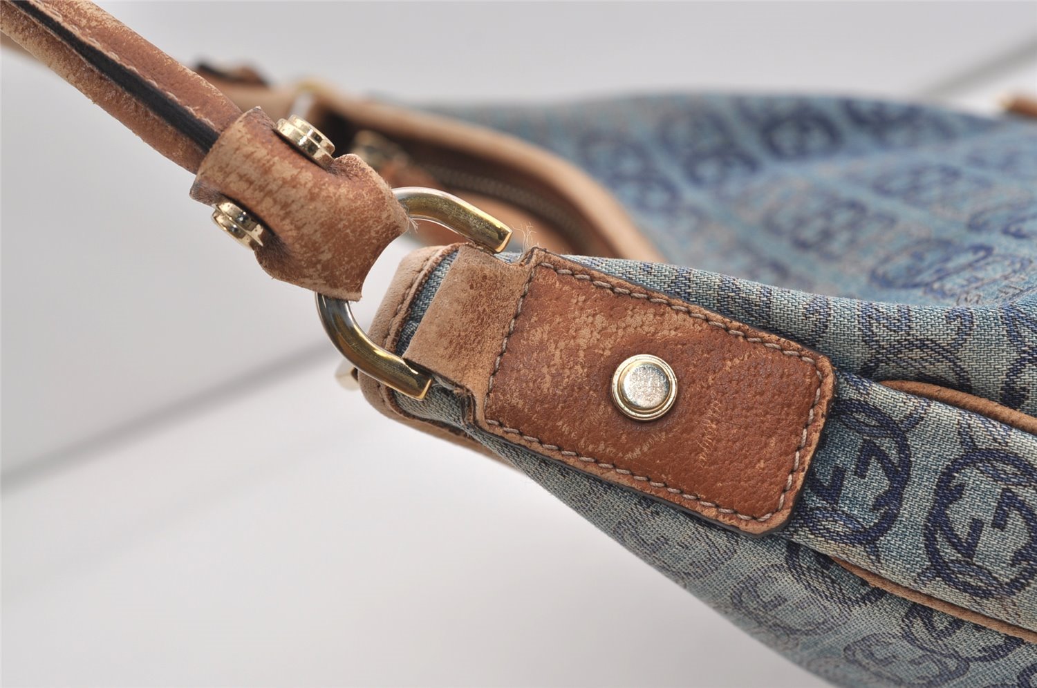 Authentic GUCCI Abbey Shoulder Bag Interlocking G Denim 130738 Blue 6314J