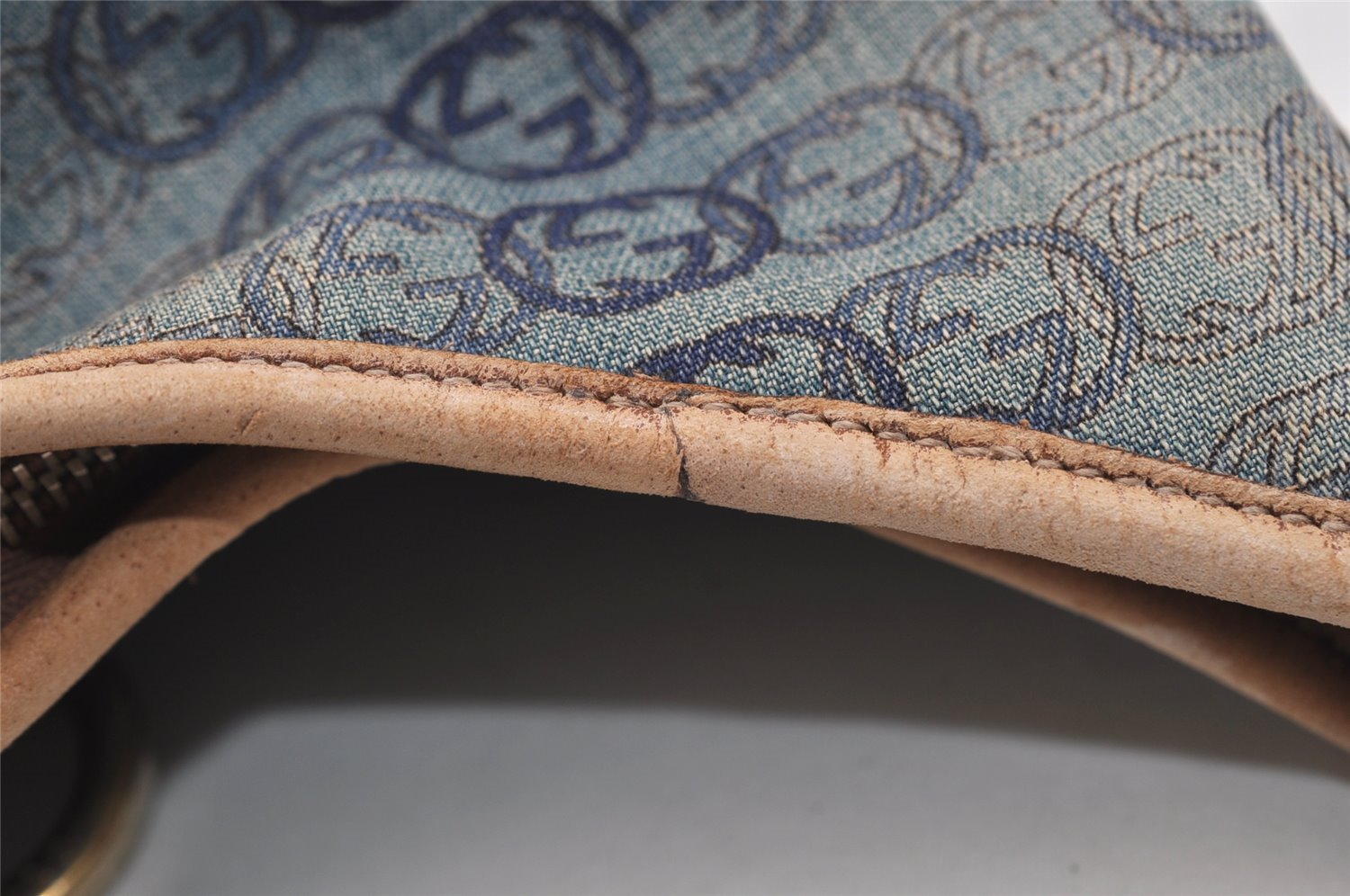 Authentic GUCCI Abbey Shoulder Bag Interlocking G Denim 130738 Blue 6314J