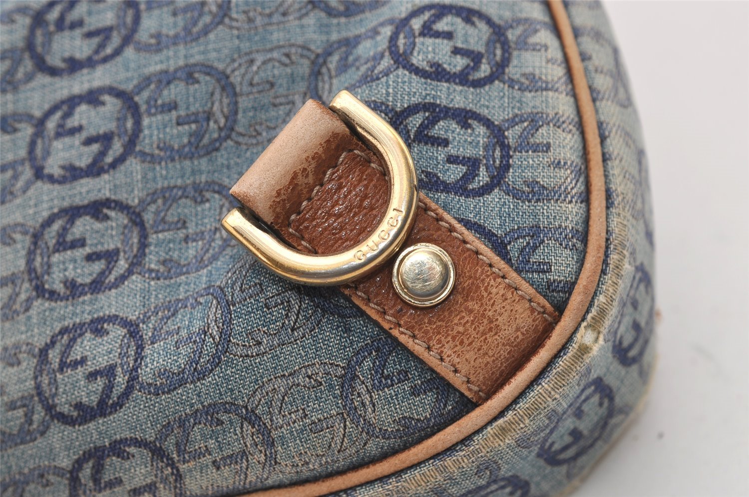 Authentic GUCCI Abbey Shoulder Bag Interlocking G Denim 130738 Blue 6314J