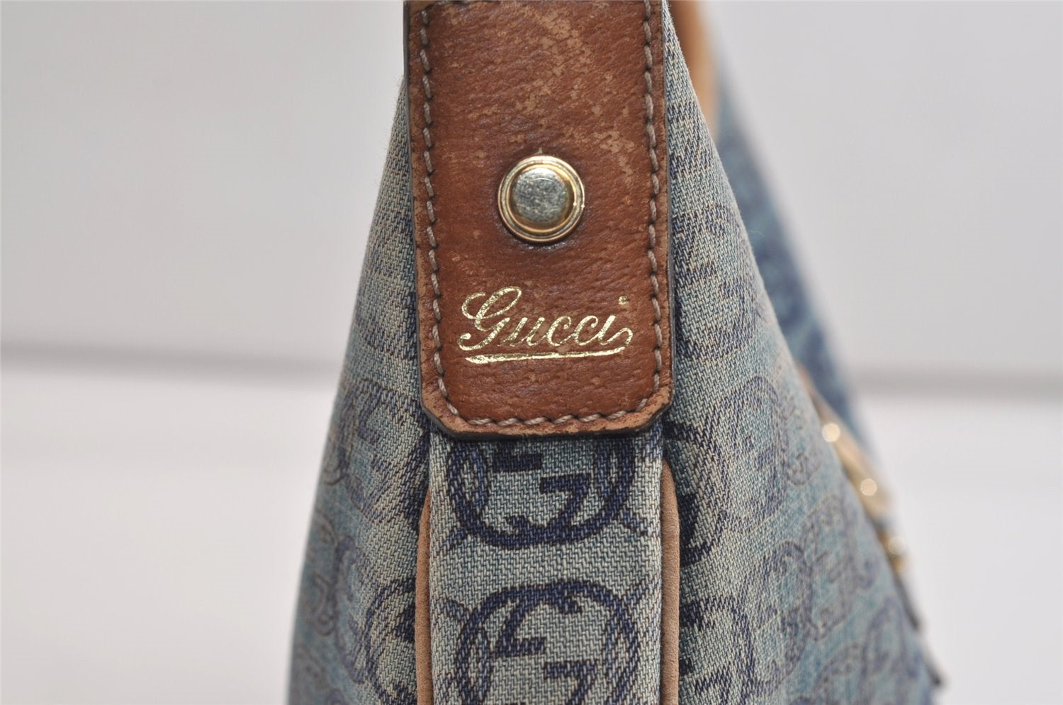 Authentic GUCCI Abbey Shoulder Bag Interlocking G Denim 130738 Blue 6314J