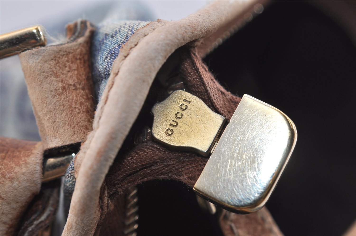 Authentic GUCCI Abbey Shoulder Bag Interlocking G Denim 130738 Blue 6314J