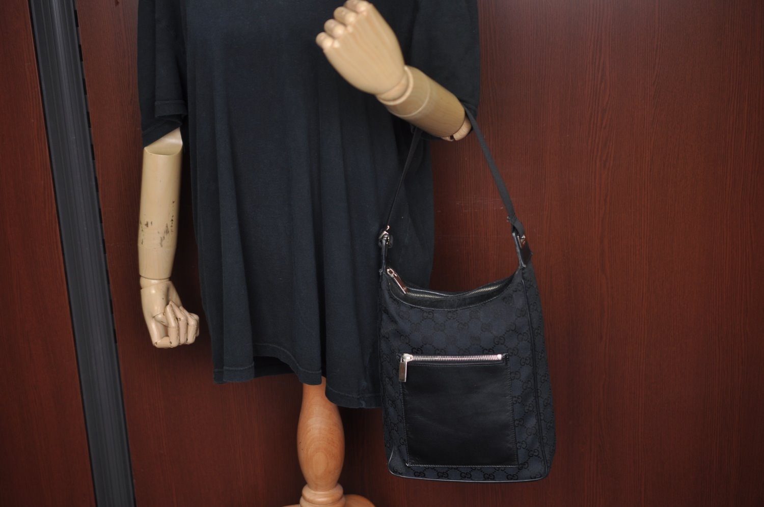 Authentic GUCCI Shoulder Hand Bag Purse GG Canvas Leather 0190537 Black 6315J