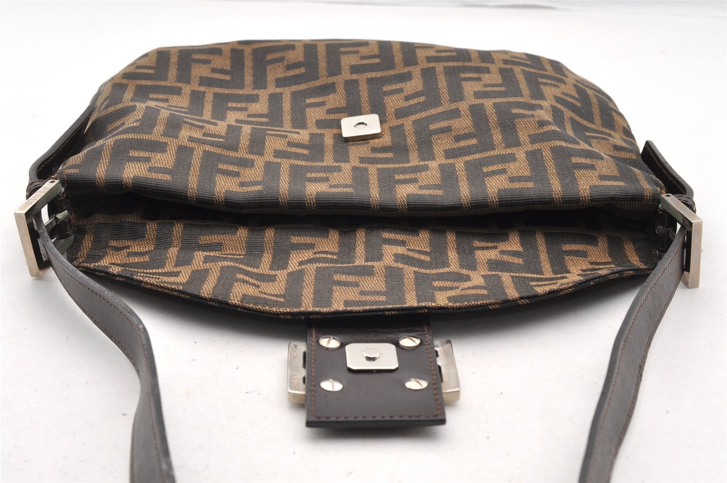 Authentic FENDI Zucca Mamma Baguette Shoulder Bag Canvas Leather Brown 6319I