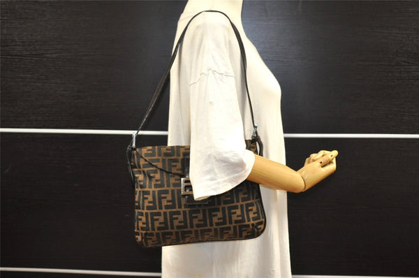 Authentic FENDI Zucca Mamma Baguette Shoulder Bag Canvas Leather Brown 6319I