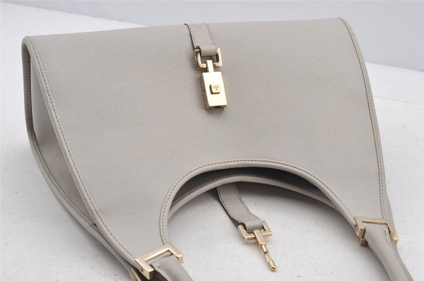 Authentic GUCCI Jackie Shoulder Hand Bag Purse Leather 0021067 Light Gray 6320I