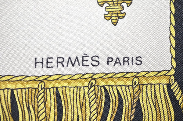 Authentic HERMES Carre 90 Scarf "VUE DU CARROSSE DE" Silk Black 6320J