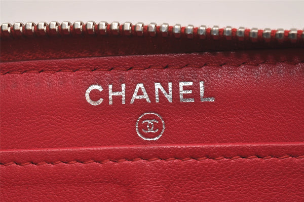 Authentic CHANEL Lamb Skin Matelasse Vintage Long Wallet Purse Red CC 6323I