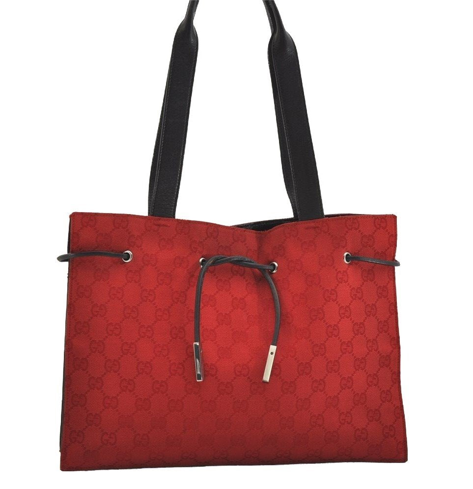 Authentic GUCCI Vintage Shoulder Tote Bag GG Canvas Leather 0021053 Red 6323J