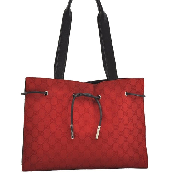 Authentic GUCCI Vintage Shoulder Tote Bag GG Canvas Leather 0021053 Red 6323J