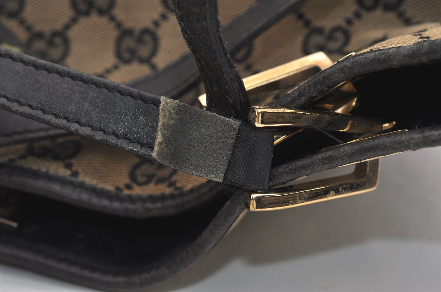 Authentic GUCCI Vintage Shoulder Tote Bag GG Canvas Leather 0021099 Black 6326J