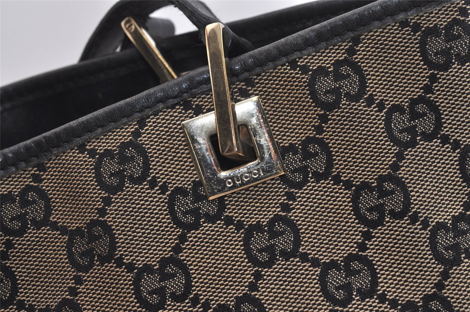 Authentic GUCCI Vintage Shoulder Tote Bag GG Canvas Leather 0021099 Black 6326J