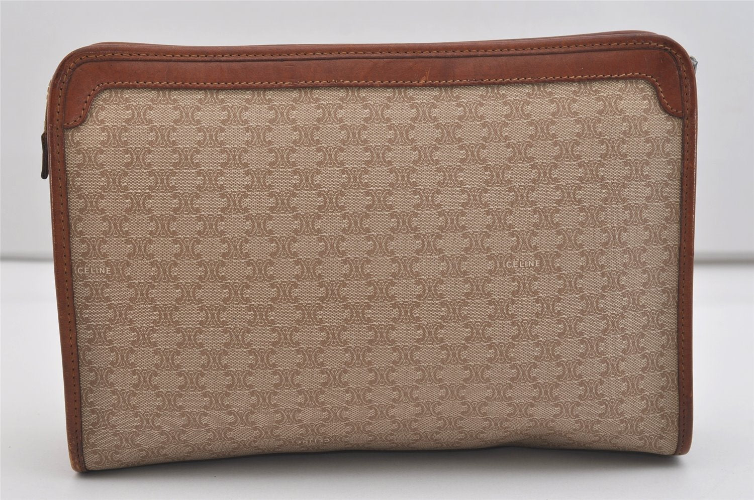 Authentic CELINE Macadam Blason Pattern Clutch Hand Bag PVC Leather Beige 6328J